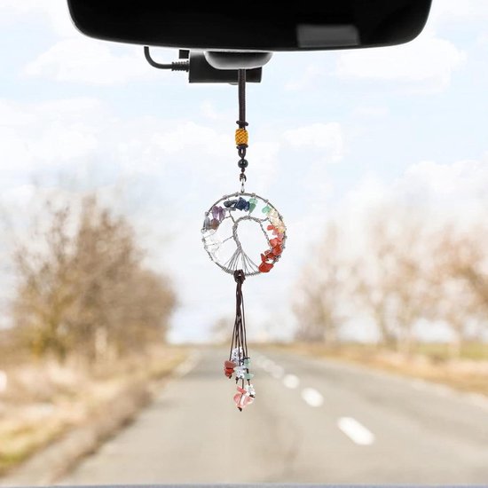 Foto: Hangend ornament voor auto achteruitkijkspiegel 7 chakra stenen helende kristallen stenen hanger auto interieur accessoires reiki geluk meditatie decoratie voor raam thuis auto spiegel hanger