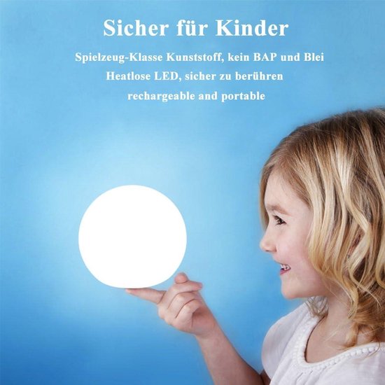 15cm Night Light Ball Lamp for Kids & Adult - RGB Colour Changing Mood Light with Remote Control - 16 Colors 8 Dimmable Brightness - USB Rechargeable Sphere Bedside Lamp - IP65 Waterproof — afbeelding 4