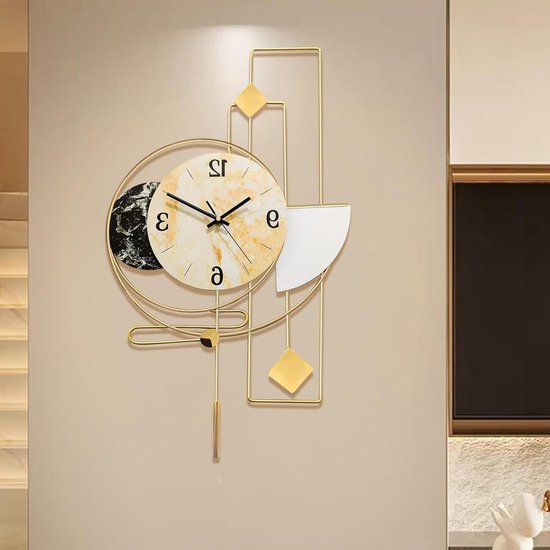 Grote moderne wandklok zonder tikkende geluiden - 40 x 80 cm - minimalistisch design met slinger voor woonkamer slaapkamer kantoor keuken