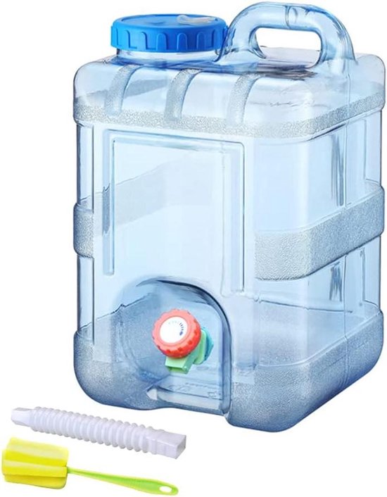plasteo® Waterjerrycan van 25 liter, met 1 kraan en 3 schroefdeksels (DIN 61) 1 x 10 waterbehandelingstabletten, geschikt voor levensmiddelen, BPA-vrij, draagbaar, binnen en buiten, blauw