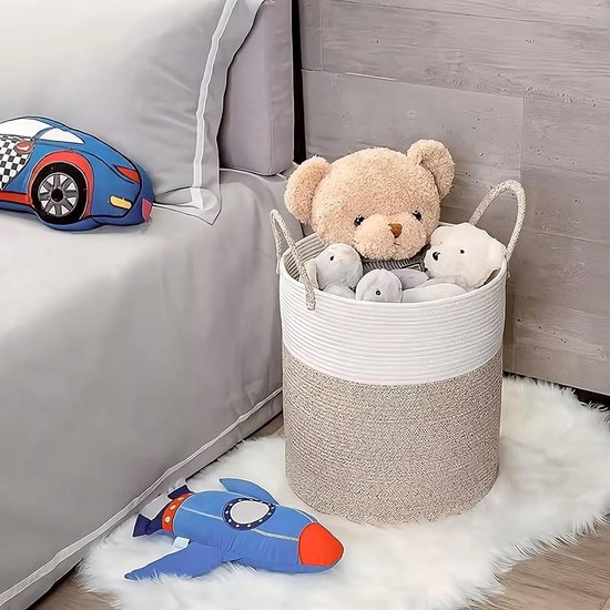 3 Sprouts Grote katoenen canvas speelgoedopbergmand - duurzame babywasorganizer met handgrepen, opvouwbare speelgoedmand voor speelkamer en kinderkamer decoratie, kat : 3 sprouts