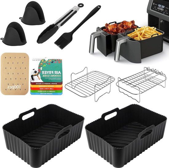 Foto: Siliconen airfryer liners voor ninja af400eu af300eu af451eu af500eu t17088 t17088 76 l 95 l 10 stuks dual airfryer accessoires kookhandleiding boekje airfryer accessoires