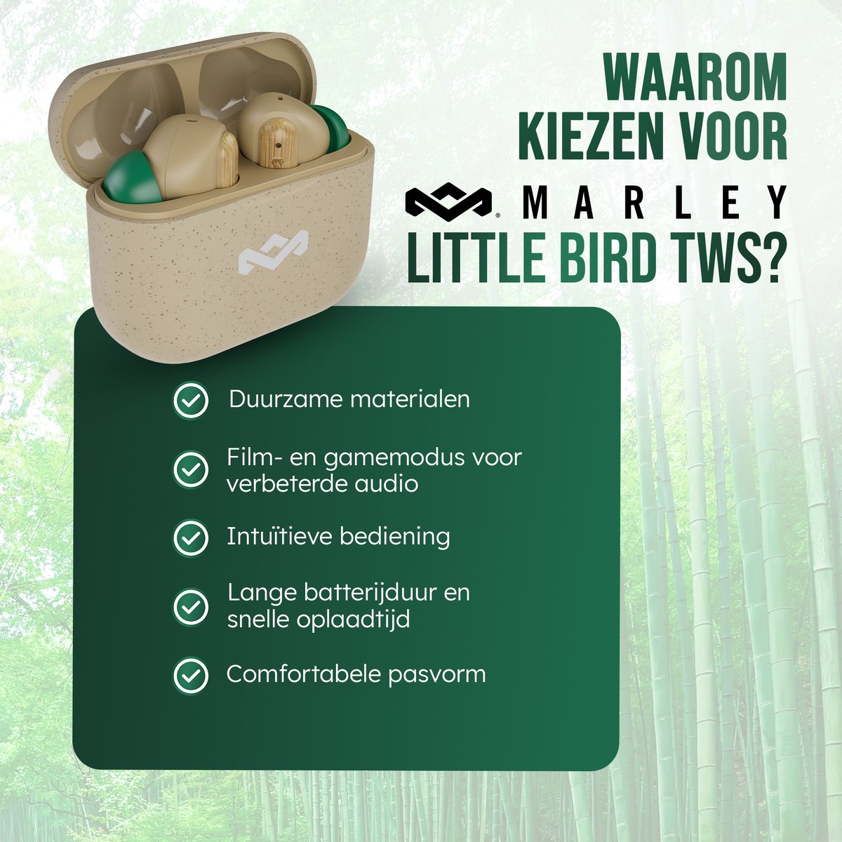 House of Marley Little Bird Oortjes Draadloos - 24 uur Batterijduur - Draadloze Oordopjes - Bluetooth - Eco Friendly Design - Quickcharge - Touchbediening - Cream – foto 7