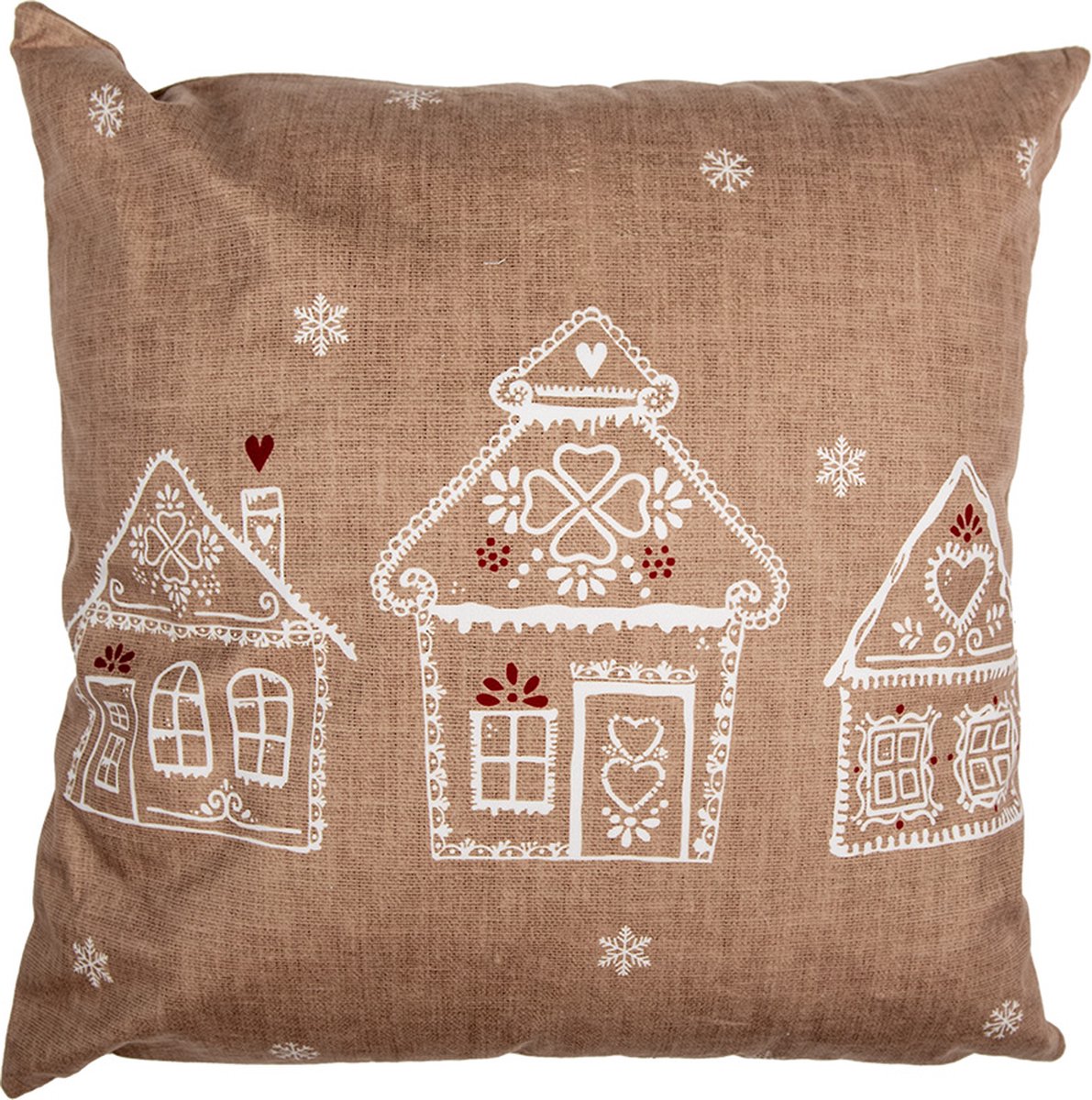 Clayre & Eef Kussenhoes 45x45 cm Bruin Polyester Gingerbread house