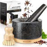 Umien Granieten vijzel en stamper set - 20 cm natuursteen molcajete met avocado gereedschap - 3,5 kopcapaciteit voor specerijen, kruiden, pesto's en guacamole - Premium keuken kerstcadeau (grijs
