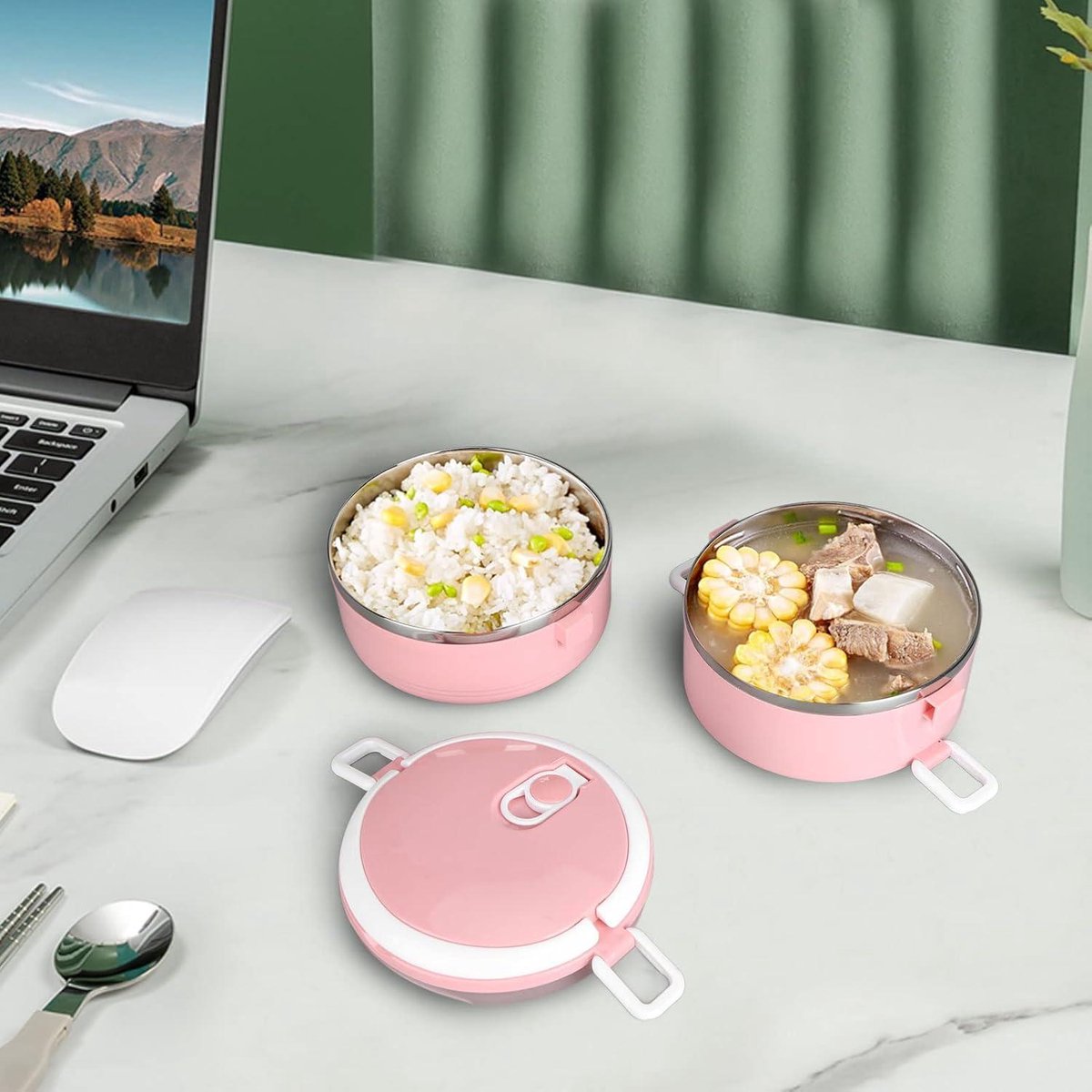 Roestvrijstalen Lunchbox, Drie Lagen Stapelbare Lunchbox Thermische Heet Lekvrije Ronde Cilinder Drievoudig Stapelbare Solide Lunchbox Voedselcontainer voor Snack Verpakking School(3 layer-rood