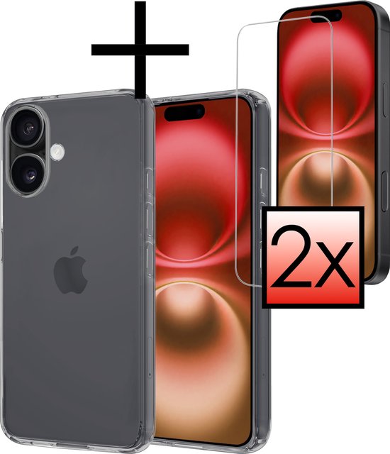 Coque adaptée pour iPhone 16, coque arrière en Siliconen avec 2 films de protection d'écran – Transparent