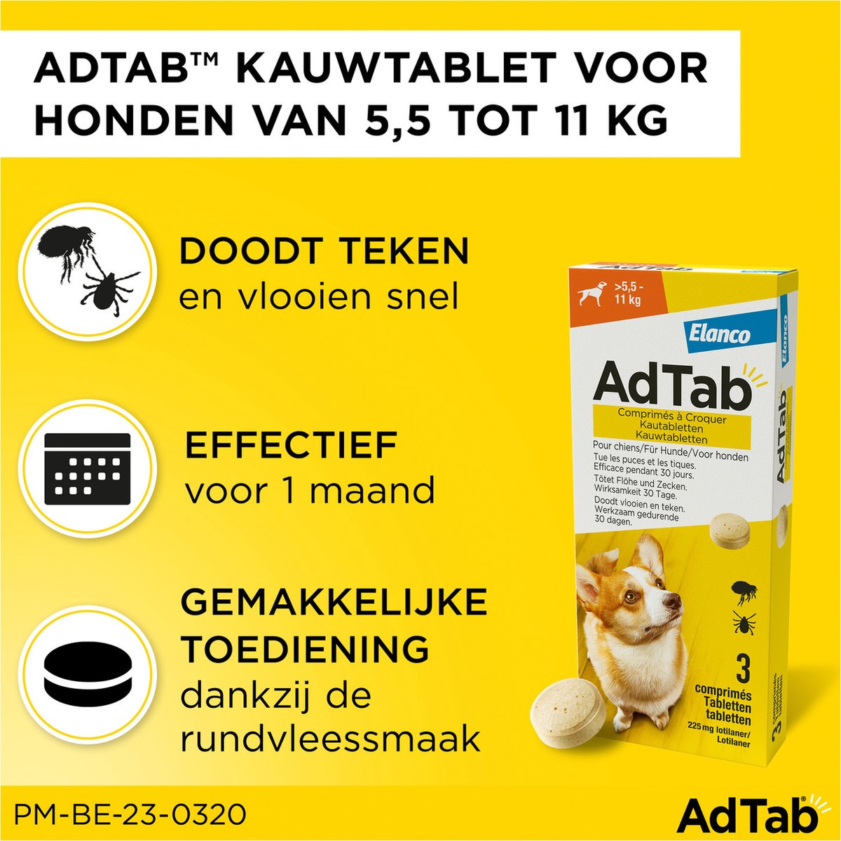 Elanco - Adtab Anti Vlooien en Teek Kauwtabletten - Hond - Bescherming - > 5,5 - 11 kg - 3 Tabletten - 1 Keer Per Maand — afbeelding 3
