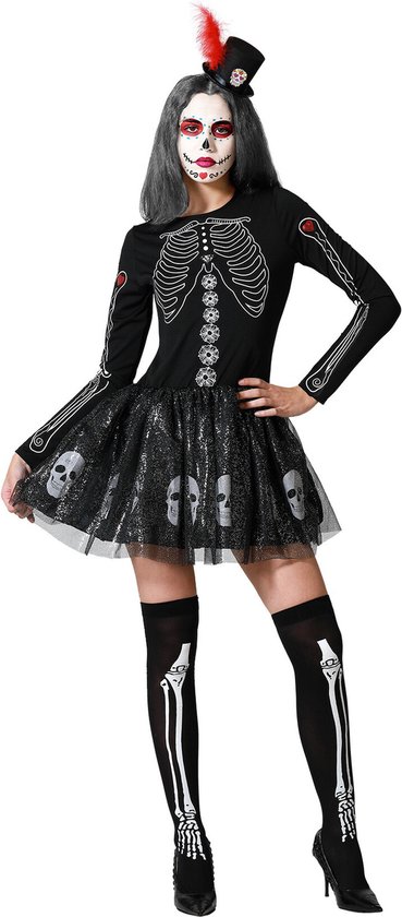 Muertos Halloween Jurkje Dames Zwart Schedels