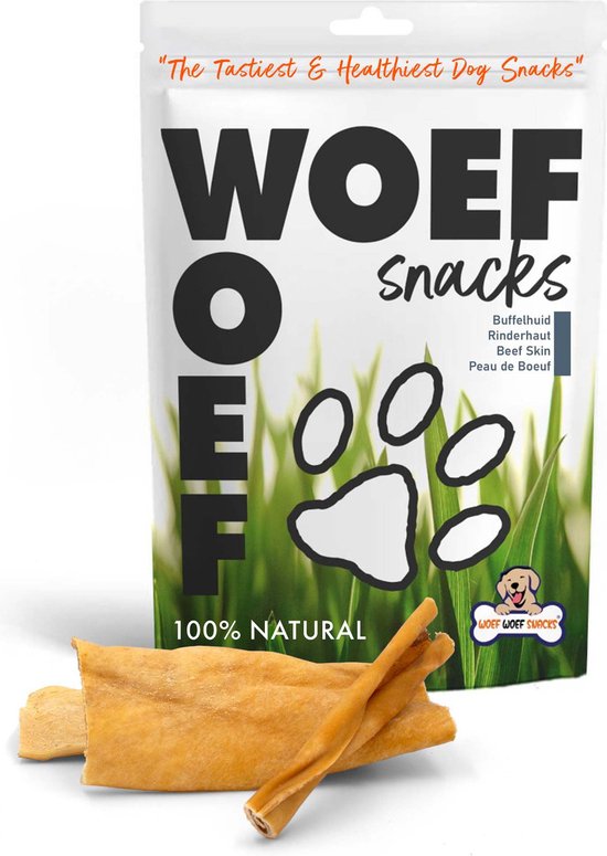 Woef Woef Snacks Hondensnacks Runderkophuiden - 0.50 KG - Kauwsnacks - Gedroogd vlees - Rund - honden vanaf 8kg - Geen toevoegingen