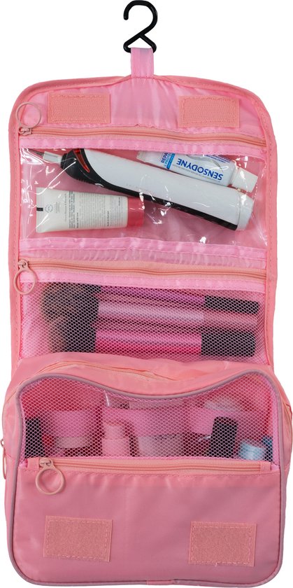 Ophangbare Toilettas met Haak - Waterdichte Reis Toilet tas - Travel bag Organizer voor Vakantie / Kamperen & Reizen - Hangende Make up tas - Cosmetica Etui Tasje - Reistas Dames