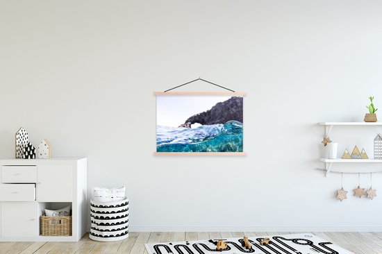 Posterhanger incl. Poster 90x60 cm - Schoolplaat - Water - Golf - Zee - Textielposter - Blanke latten