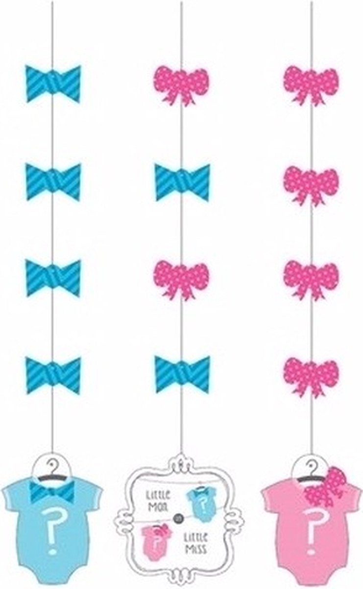 3x stuks Babyshower gender reveal hangdecoraties 17.5 cm - Geslacht baby onthullen - Feestartikelen/versiering