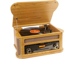 Retro platenspeler Bluetooth - Fenton Memphis - Met FM en DAB radio - Cassette speler - Lichtbruin