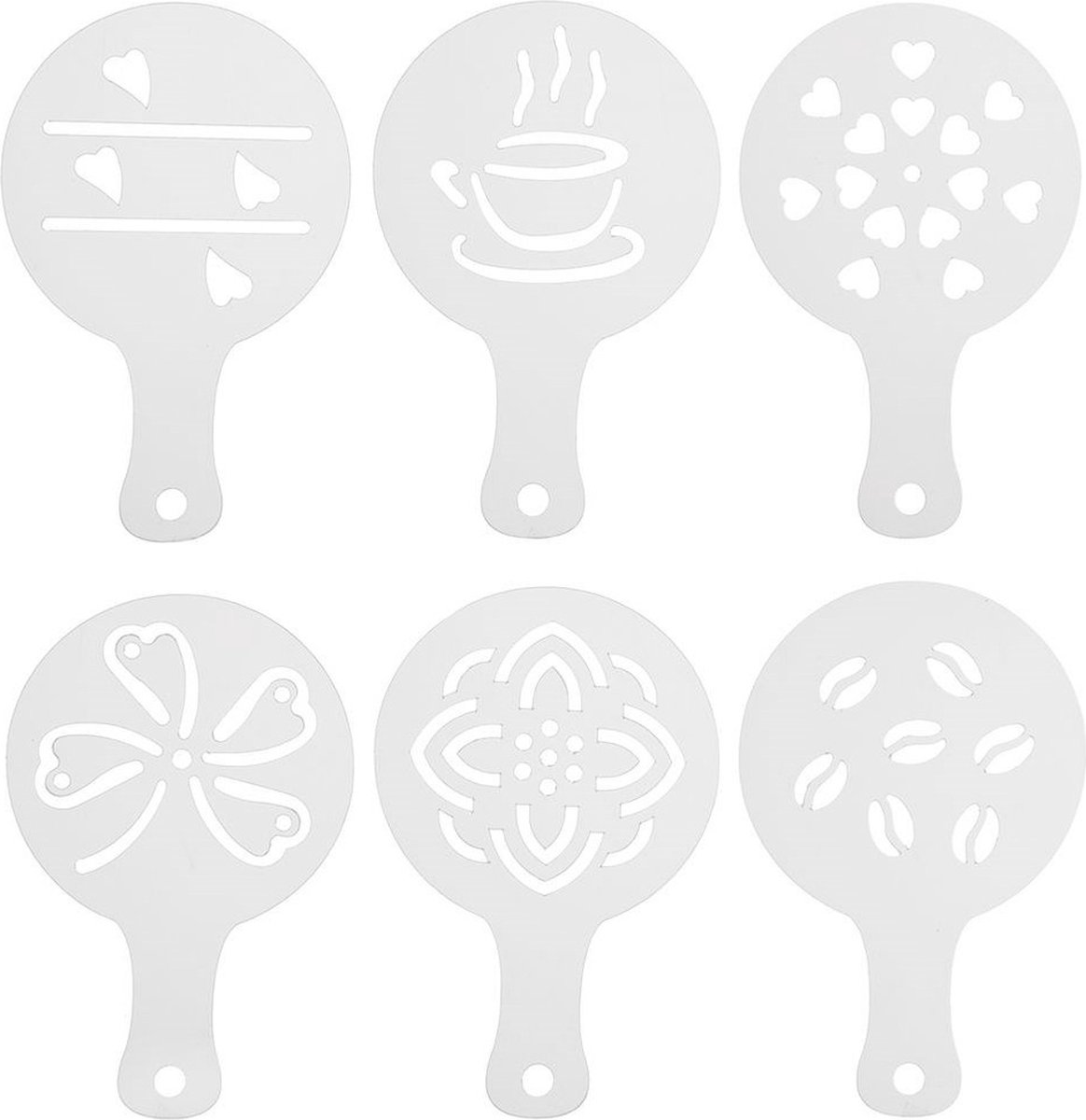 Cappuccino Sjablonen 6 delig - Stencils - Decoratie Sjablonen voor Koffie en Desserts