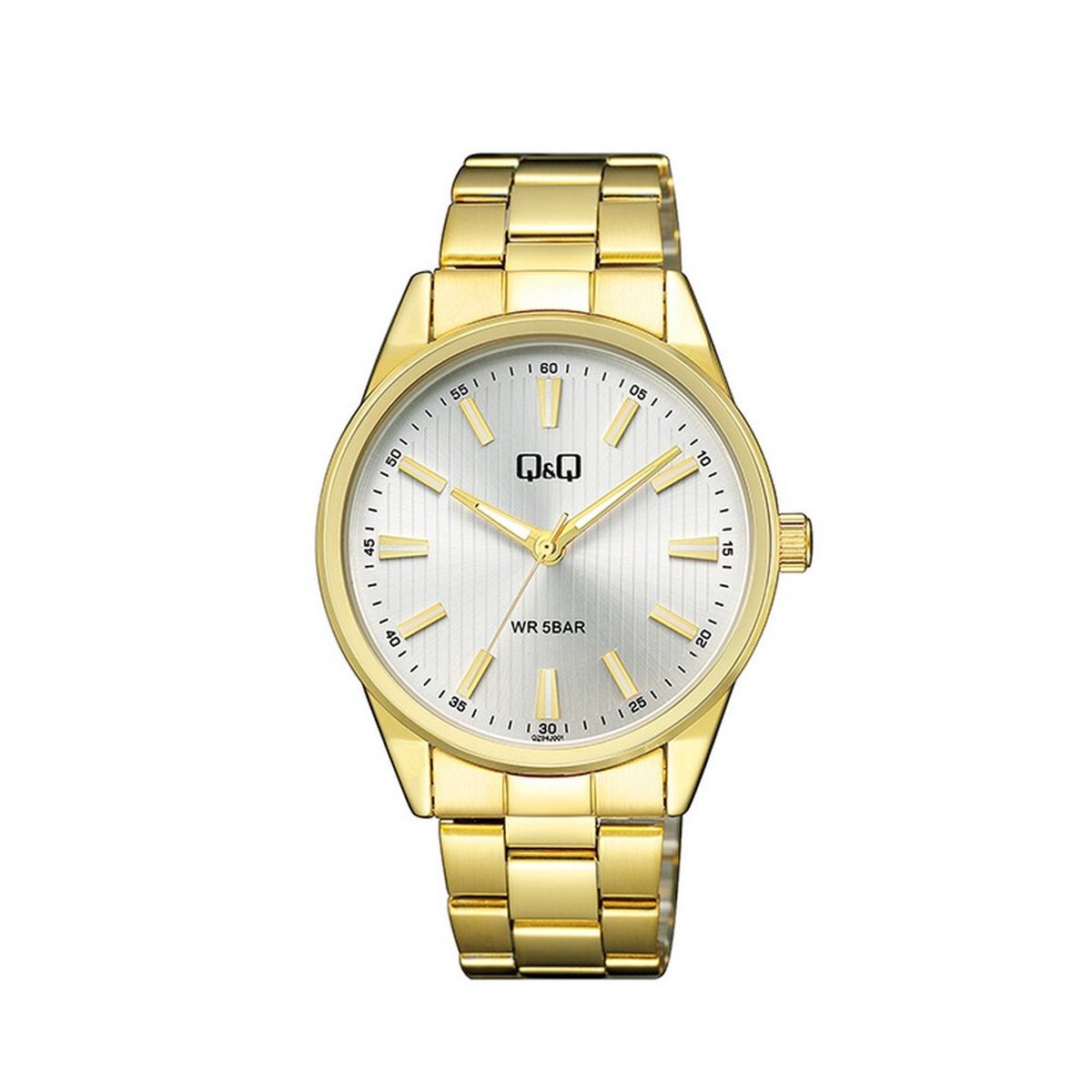 QQ QZ94J001Y - Horloge - Analoog - Mannen - Heren - Stalen band - Rond - Metaal - Streepjes - Goudkleurig - 5 ATM