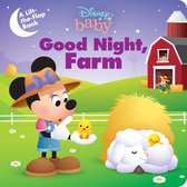 Minnie Mouse met een kuiken in haar hand, naast een slapend schaap met een kuiken op zijn rug. Tekst: Disney baby Good Night, Farm.