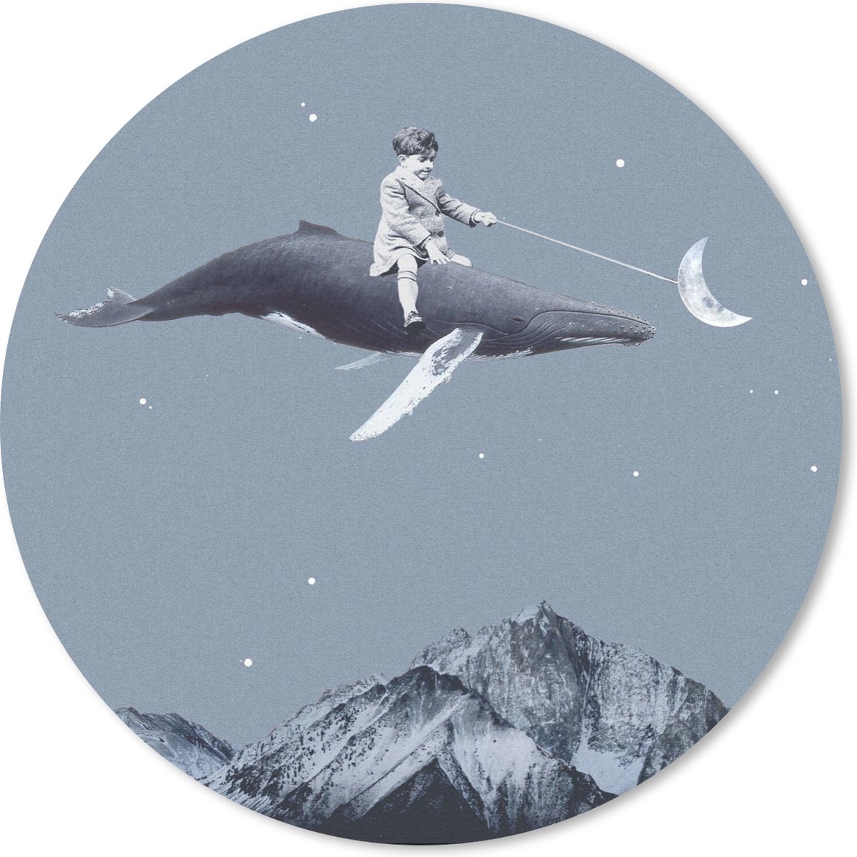 Muismat rond 40x40 cm - Mousepad Ruimte - Jongen - Maan - Walvis - Ronde muismatten