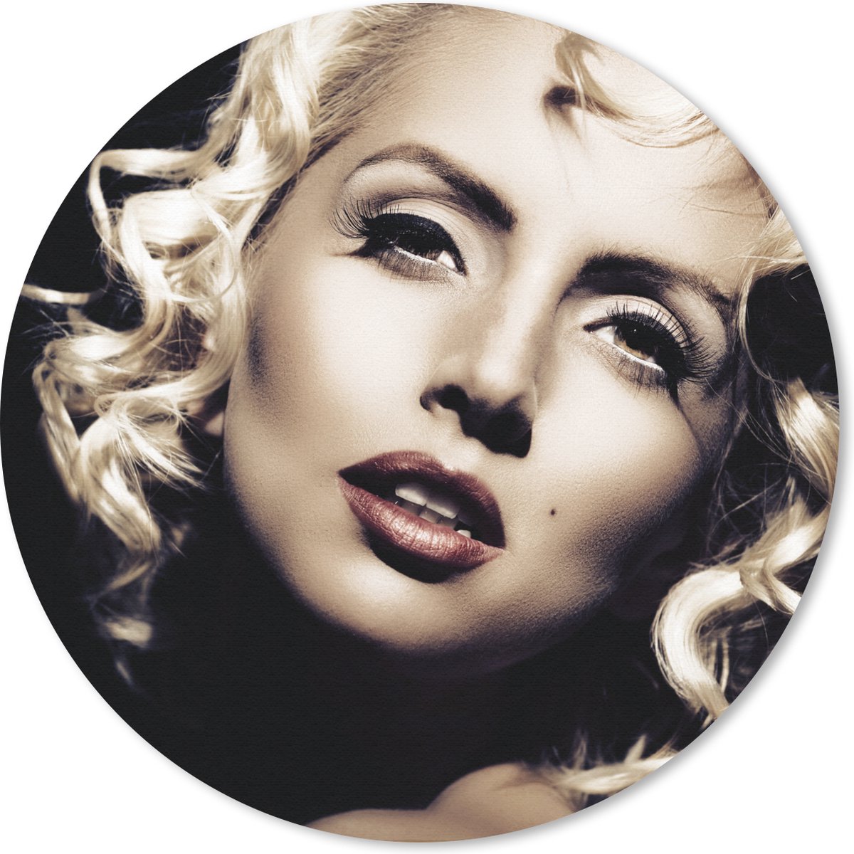 Muismat rond 20x20 cm - Mousepad Vrouw - Vintage - Lippenstift - Blond - Krullen - Ronde muismatten