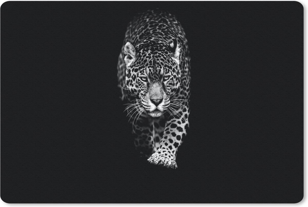 Muismat 27x18 cm - Mousepad Dieren - Zwart - Luipaard - Wit - Wild - Muismatten