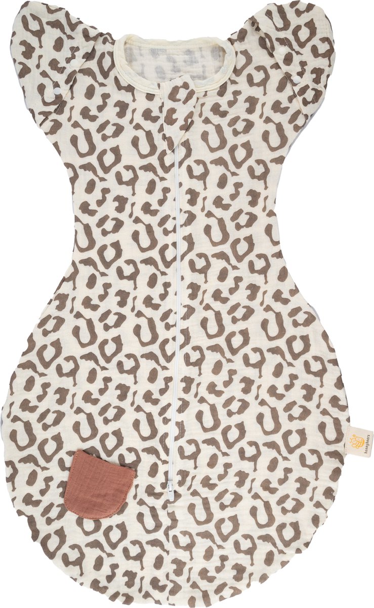 Honeybears Inbakerslaapzak – Slaapzak baby – Inbakerdoek baby – Swaddle - Inbakerslaapzakje - Inbakeren - Panterprint – 0-6 maanden – 70 cm - TOG 0.5