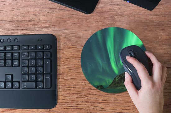Muismat rond 20x20 cm - Mousepad Noorderlicht - Sterrenhemel - Noorwegen - Ronde muismatten