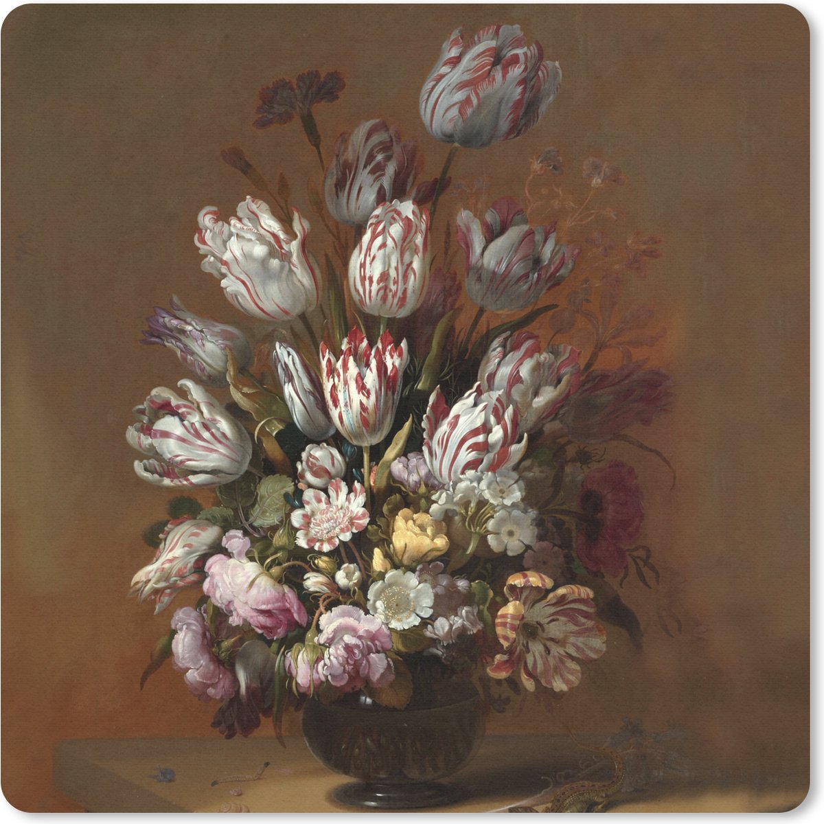 Muismat 20x20 cm - Mousepad Kunst - Bloemen - Stilleven - Oude meesters - Vintage - Muismatten