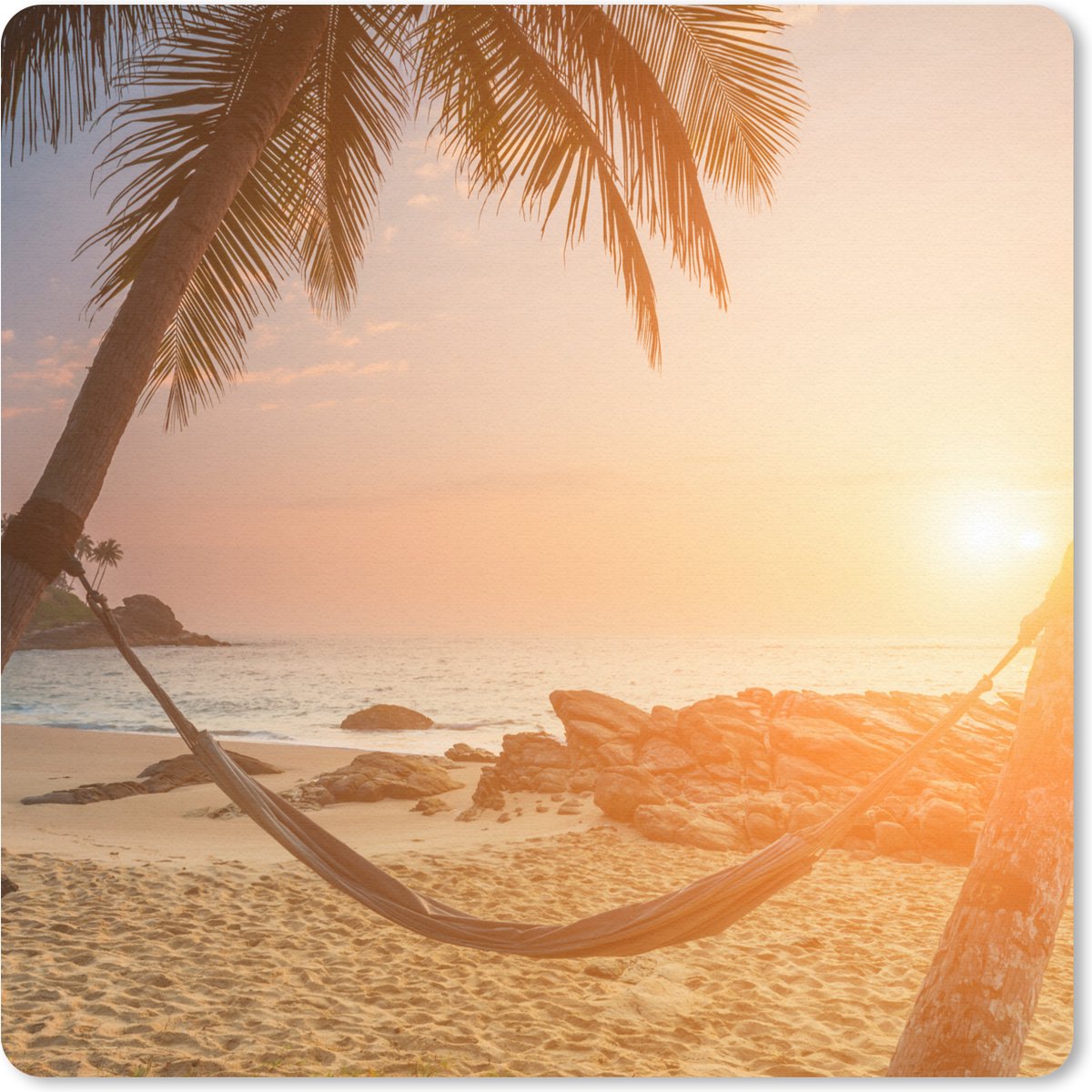 Muismat 20x20 cm - Mousepad Zomer - Zonsondergang - Hangmat - Muismatten