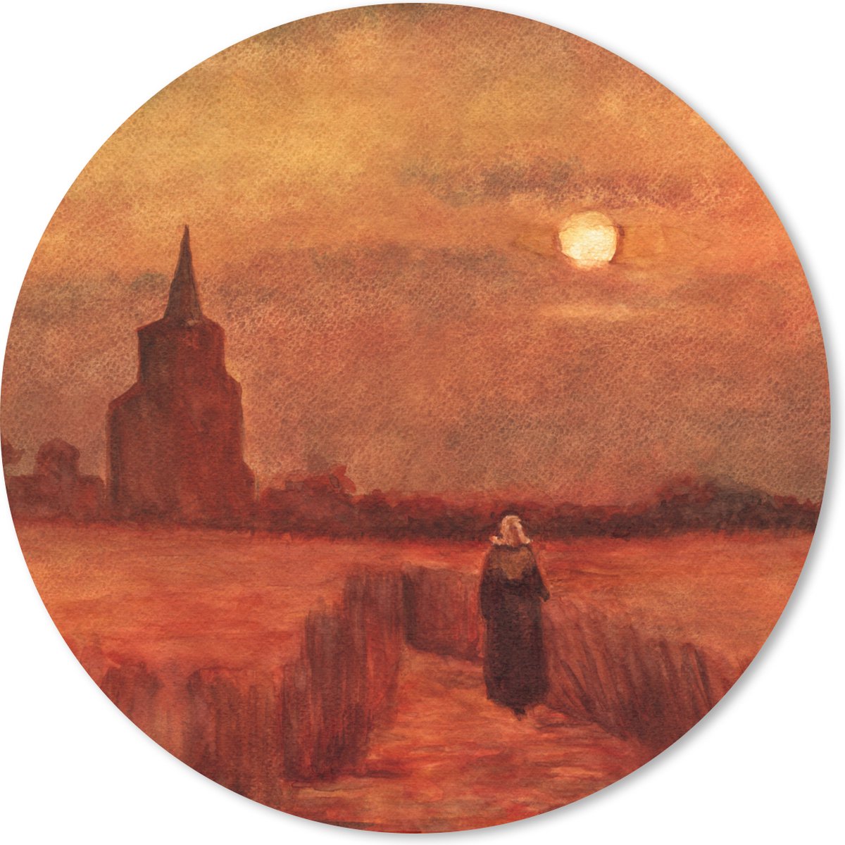 Muismat rond 40x40 cm - Mousepad De oude toren op de gebieden - Vincent van Gogh - Ronde muismatten