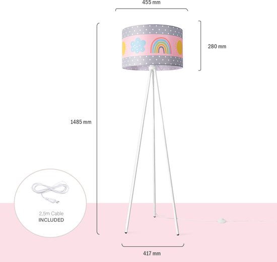 Paco Home - Vloerlamp - Kinderlamp - Kinderkamer - Lampenkap - Rond - Stoffen - Lamp - Vloerlamp - Veelkleurig E27 - Design van Paco Home — afbeelding 5