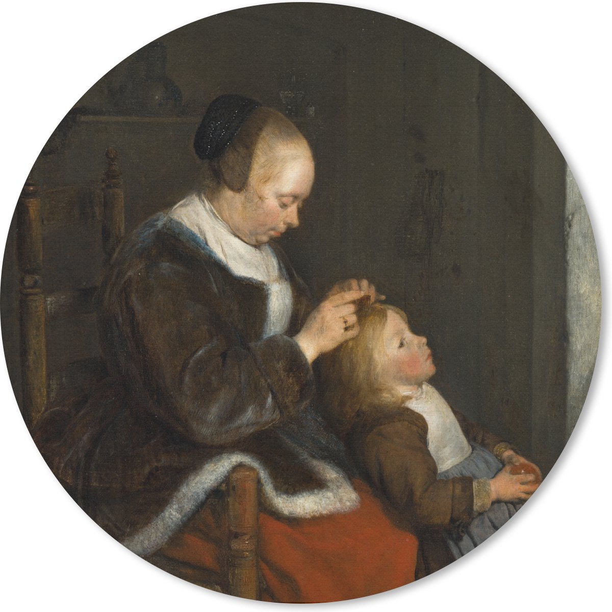 Muismat rond 20x20 cm - Mousepad De luizenjacht - Schilderij van Gerard ter Borch - Ronde muismatten