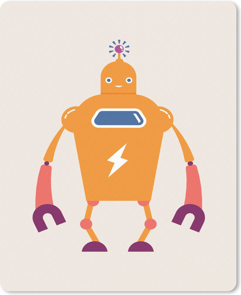 Muismat 19x23 cm - Mousepad Robot - Antenne - Oranje - Bliksemschicht - Jongen - Kids - Muismatten