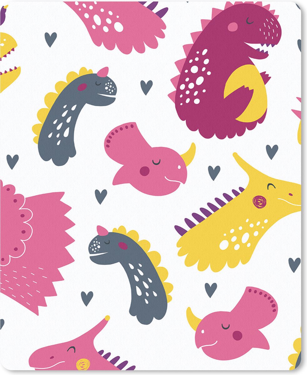 Muismat 19x23 cm - Mousepad Dino - Patronen - Kind - Roze - Meisjes - Muismatten