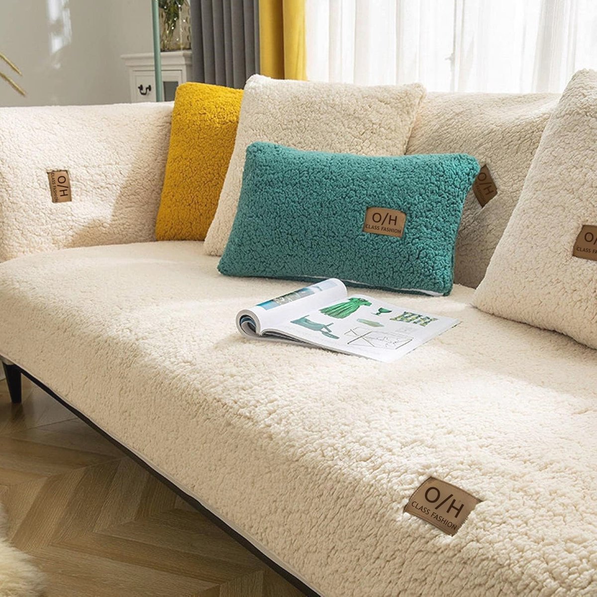 Goedkoopste Hoekbankhoes Fluwelen Bescherming voor 1/2/3/4-Zitsbanken - Antislip, Wasbaar, Beige, 90 x 90 cm