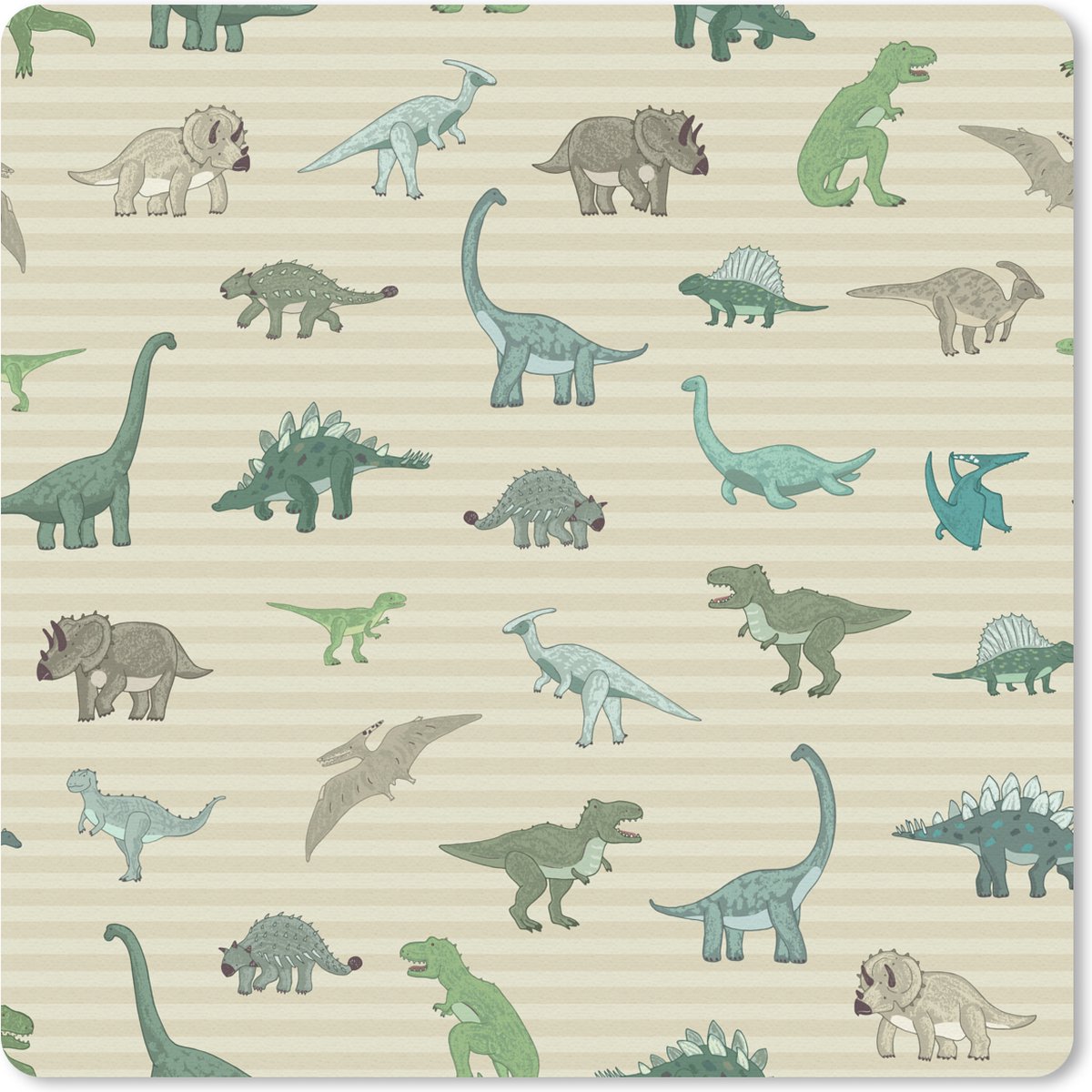 Muismat 30x30 cm - Mousepad Dinosaurus - Bruin - Groen - Jongens - Meisjes - Kinderen - Muismatten