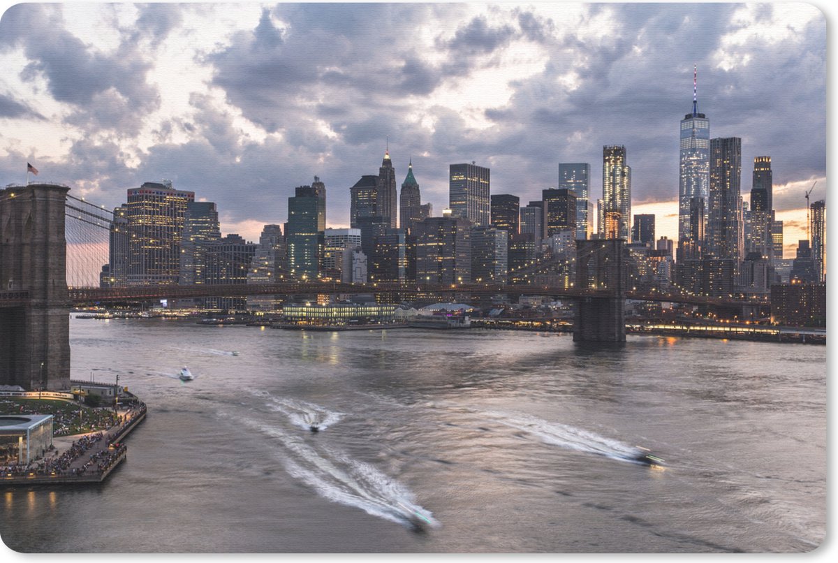 Muismat New York - Manhattan en de Brooklyn-brug New York muismat rubber - 27x18 cm - Muismat met foto