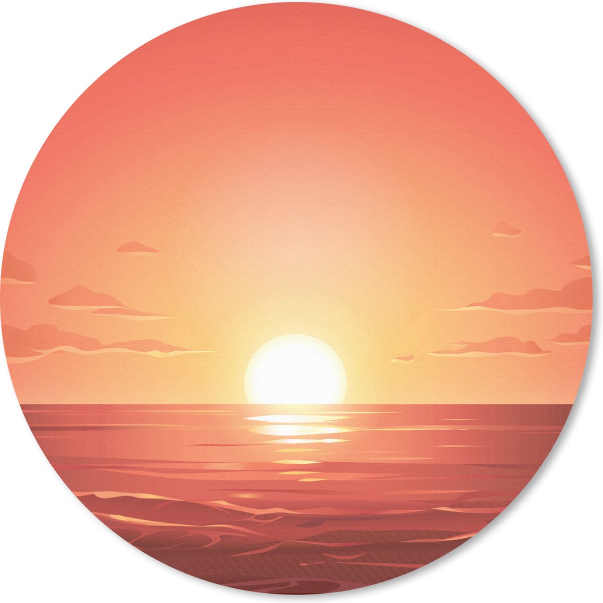 Muismat rond 40x40 cm - Mousepad Zee - Zon - Oranje - Ronde muismatten