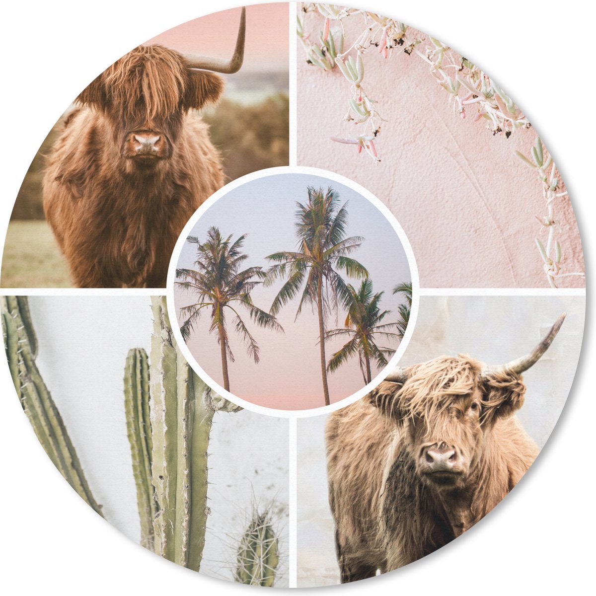 Muismat rond 40x40 cm - Mousepad Schotse hooglander - Collage - Planten - Ronde muismatten