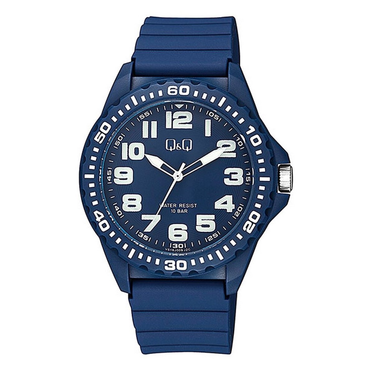 QQ VS16J009Y - Horloge - Sport - Analoog - Unisex - Plastic band - Rond - Cijfers - Kunststof - Donkerblauw - Wit - Lichtgroen - 10 ATM