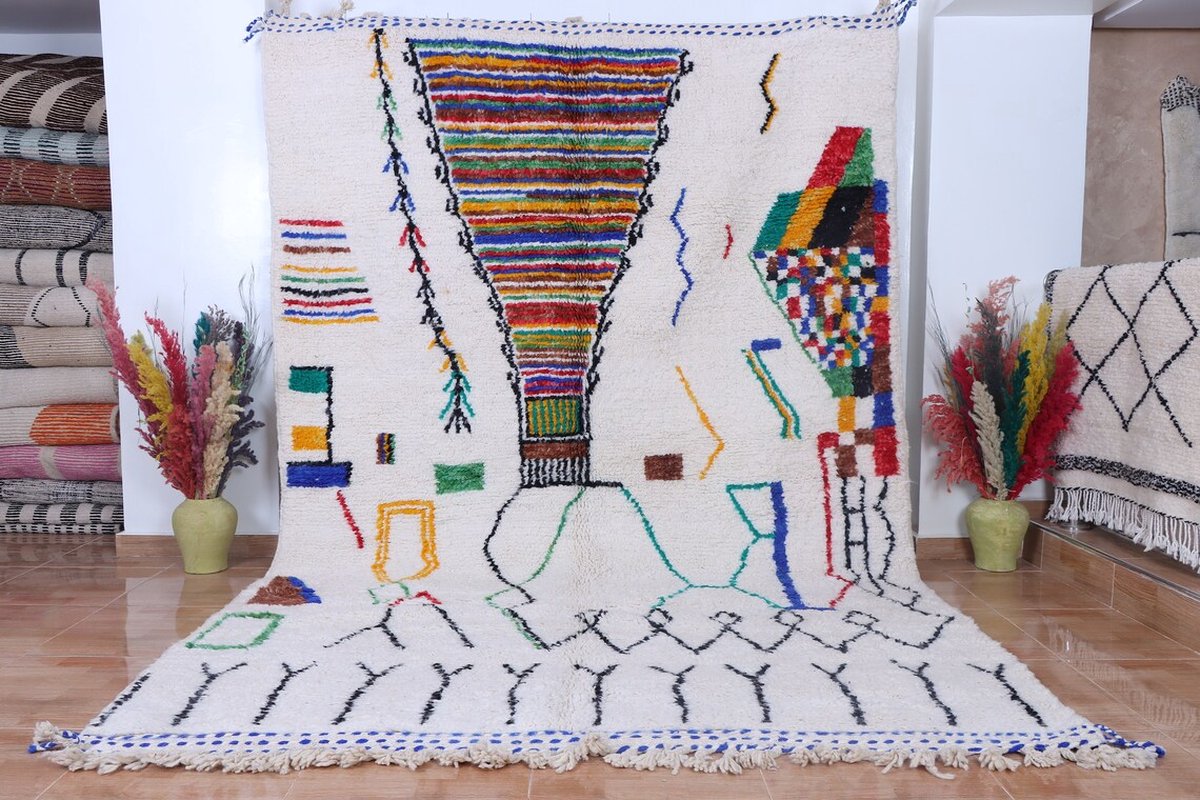 Traditioneel Azilal vloerkleed - 300 x 200 cm - handgeweven kunstwerk - uniek & kleurrijk - 100% wol, hoogpolig tapijt