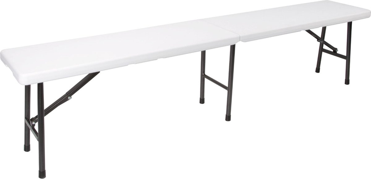 Perel Klapbank, in- en uitklapbaar, weerbestendig, met handvat, ideaal voor picknick, camping, barbecue, feestje, perfect voor binnen en buiten, maximaal 400 kg, wit