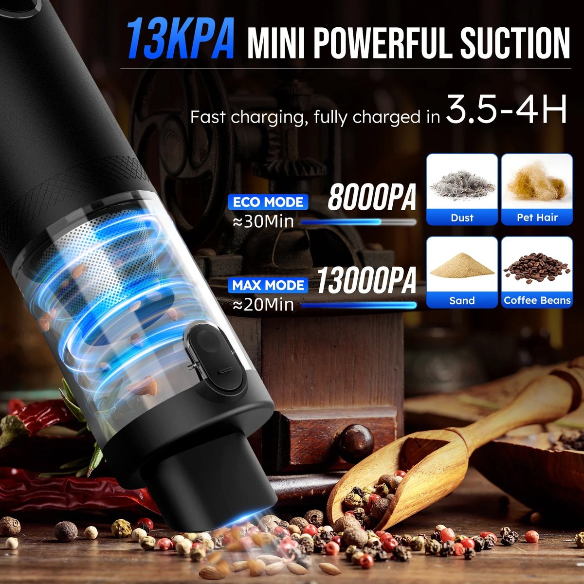 Jeghi® Draadloze Handstofzuiger 2 in 1 Mini Zwart - afbeelding 3