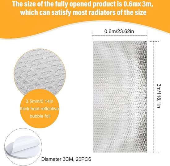 Film isolant en aluminium pour Radiateurs - Réflecteur thermique pour mur, grenier, bateau et caravane