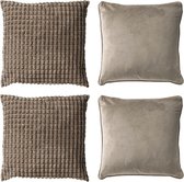 Dutch Decor - Set de 4 coussins décoratifs - Essentials - bois flotté - taupe - 45x45 cm - Finn & Rome - y compris coussins intérieurs - velours