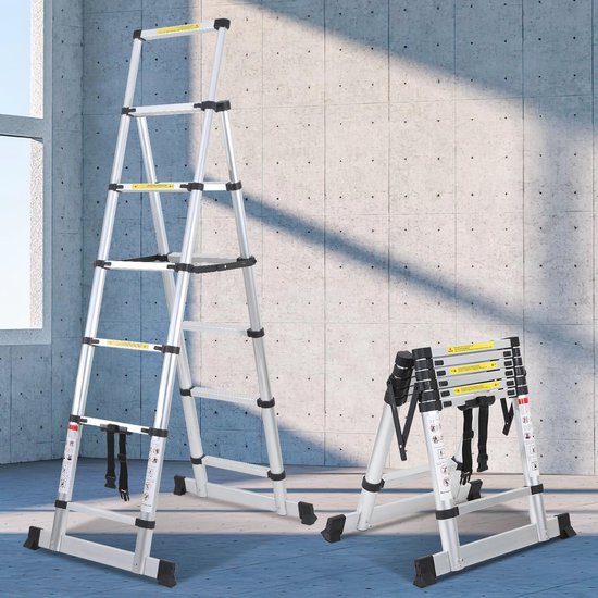 Ikodm Ladder, aluminium, telescopic, 2 m 2.3 m, folding ladder, A