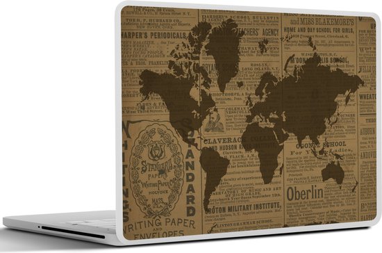 Sticker pour ordinateur portable - 13,3 pouces - Wereldkaart - Marron - Journal