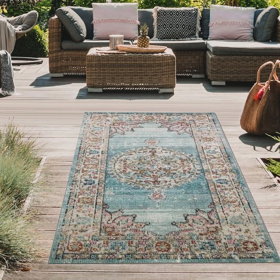 Buiten Vloerkleed Tapijt Voor Binnen En Buiten Balkon Terras Keuken Tapijt Oosters Patroon Vintage Koraal Roze Beige, Maat: 200 cm rondje