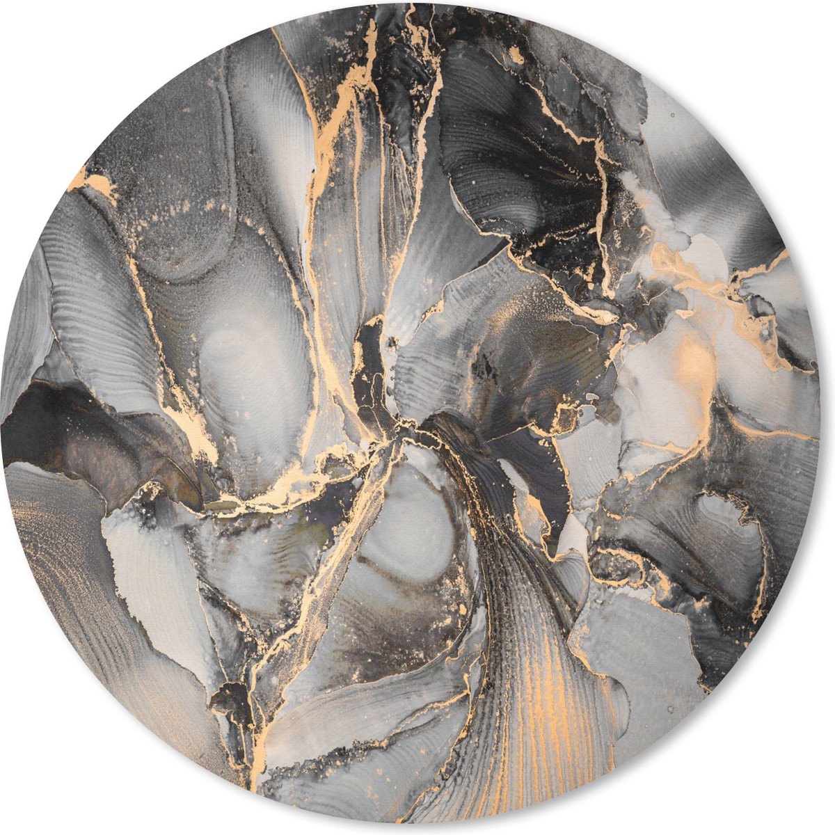 Muismat rond 30x30 cm - Mousepad Grijs - Luxe - Goud - Marmer print - Ronde muismatten