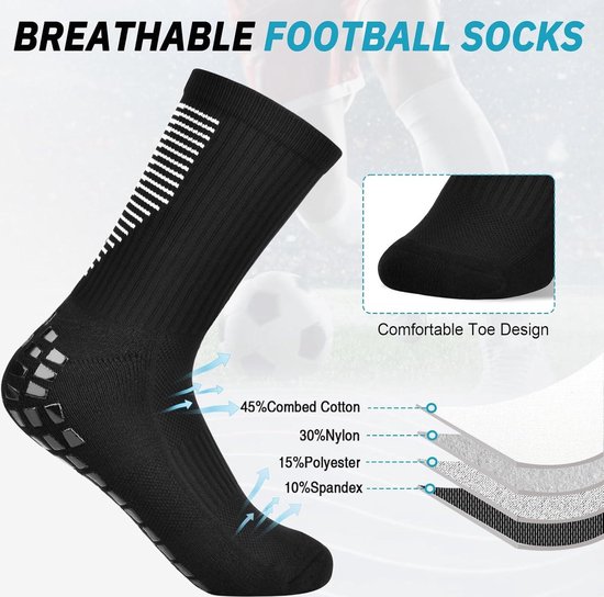 Voetbalsokken antislip voor heren en dames - ademend en anti-blaren - 2/3/4 paar met grip voor voetbal, basketbal, trekking, handbal, yoga en fitness gripsokken voetbal — afbeelding 4