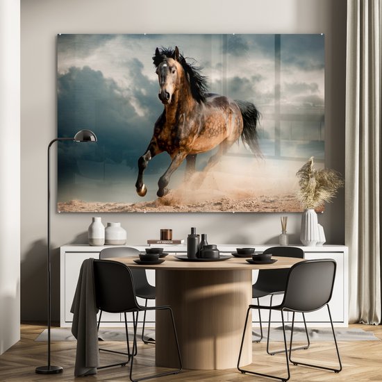MuchoWow® Tableau sur verre 180x120 cm - Tableau sur verre acrylique - Cheval - Animaux - Marron - Nature - Photo sur verre - Décoration murale salon - Décoration murale chambre - Peintures